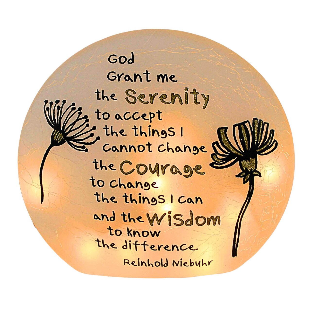 Stony Creek 6.25 In Serenity Pre-Lit Orb Bereavement Lighted Glass Accent , Courage Wisdom Change